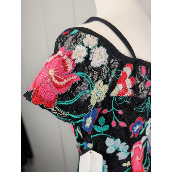 Guess Womens Lace Floral Embroidered Cold Shoulder Dress 10 Multi Color Sheath - Picture 7 of 16